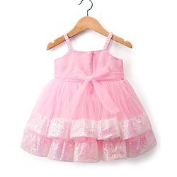 Babyhug Mesh Woven Sleeveless Party Dress With Sequin Detailing & Bow Applique - Dark Pink
