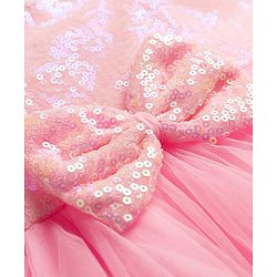 Babyhug Mesh Woven Sleeveless Party Dress With Sequin Detailing & Bow Applique - Dark Pink