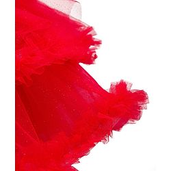 Babyhug Mesh Woven Frill Sleeves Solid Colour Frilled Dress with Bow Applique - Red
