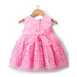 Babyhug 5 Layers Mesh Sleeveless Party Dress With Premium Lace Fabric & Sequins Detailing on Yoke and Bow - Pink