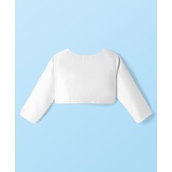 Babyhug 5 Layers With Cotton Lining Premium Heavy Satin Party Dress & Full Sleeves Shrug With Bow Applique  - White