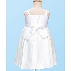 Babyhug 5 Layers With Cotton Lining Premium Heavy Satin Party Dress & Full Sleeves Shrug With Bow Applique  - White