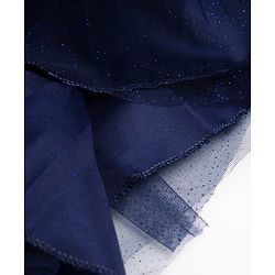 Babyhug Mesh Woven Cap Sleeves Party Dress With Sequinned Yoke & Bow Applique - Navy Blue