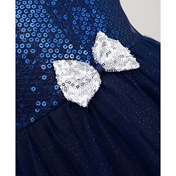 Babyhug Mesh Woven Cap Sleeves Party Dress With Sequinned Yoke & Bow Applique - Navy Blue