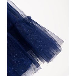 Babyhug Mesh Woven Cap Sleeves Party Dress With Sequinned Yoke & Bow Applique - Navy Blue