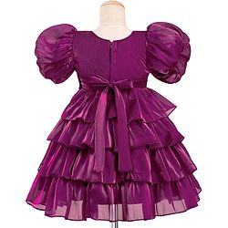 Babyhug Woven Half Puffed  Sleeves Party Dress With Sequin Detailing on Yoke & Floral Applique - Wine