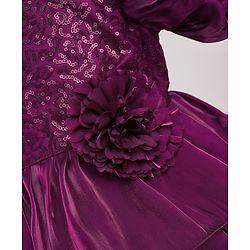 Babyhug Woven Half Puffed  Sleeves Party Dress With Sequin Detailing on Yoke & Floral Applique - Wine