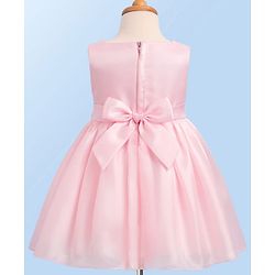Babyhug Woven Sleeveless Solid Color Pleated Party Dress with Bow Applique - Baby Pink