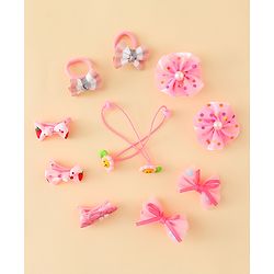 Babyhug Hair Accessories Combo Sets  Rubber Bands & Snap Clips With Bow Applique Pack of 11-  Multicolor