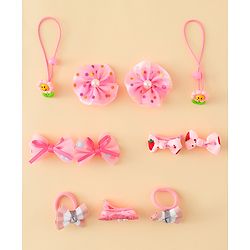 Babyhug Hair Accessories Combo Sets  Rubber Bands & Snap Clips With Bow Applique Pack of 11-  Multicolor