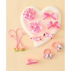 Babyhug Hair Accessories Combo Sets  Rubber Bands & Snap Clips With Bow Applique Pack of 11-  Multicolor