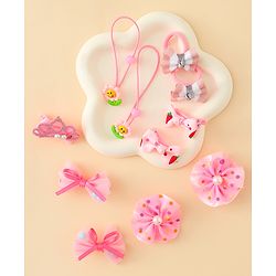 Babyhug Hair Accessories Combo Sets  Rubber Bands & Snap Clips With Bow Applique Pack of 11-  Multicolor