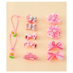 Babyhug Hair Accessories Combo Sets  Rubber Bands & Snap Clips With Bow Applique Pack of 11-  Multicolor