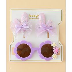 Babyhug Hair Accessories Combo Sets  Sunglasses & Hair Clips Dark With Bow & Floral  Design    Pack of 3 - Dark Purple