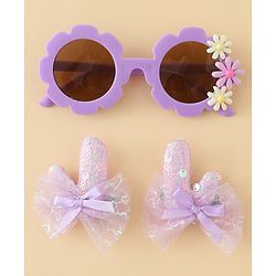 Babyhug Hair Accessories Combo Sets  Sunglasses & Hair Clips Dark With Bow & Floral  Design    Pack of 3 - Dark Purple