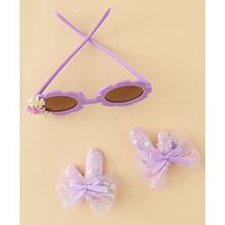 Babyhug Hair Accessories Combo Sets  Sunglasses & Hair Clips Dark With Bow & Floral  Design    Pack of 3 - Dark Purple