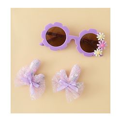 Babyhug Hair Accessories Combo Sets  Sunglasses & Hair Clips Dark With Bow & Floral  Design    Pack of 3 - Dark Purple