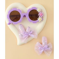 Babyhug Hair Accessories Combo Sets  Sunglasses & Hair Clips Dark With Bow & Floral  Design    Pack of 3 - Dark Purple