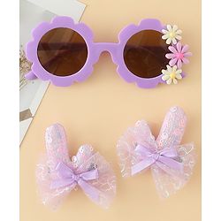 Babyhug Hair Accessories Combo Sets  Sunglasses & Hair Clips Dark With Bow & Floral  Design    Pack of 3 - Dark Purple