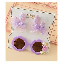 Babyhug Hair Accessories Combo Sets  Sunglasses & Hair Clips Dark With Bow & Floral  Design    Pack of 3 - Dark Purple