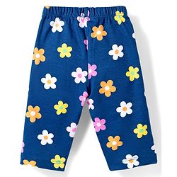 Babyhug Cotton Knit Full Sleeves Co-ords Night Suit With Floral Print - Navy Blue