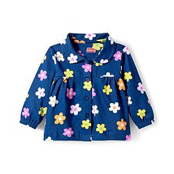 Babyhug Cotton Knit Full Sleeves Co-ords Night Suit With Floral Print - Navy Blue