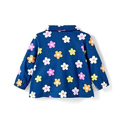 Babyhug Cotton Knit Full Sleeves Co-ords Night Suit With Floral Print - Navy Blue