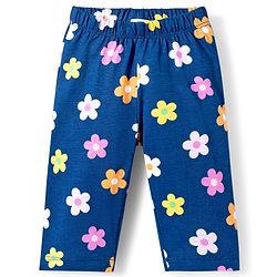 Babyhug Cotton Knit Full Sleeves Co-ords Night Suit With Floral Print - Navy Blue