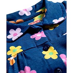 Babyhug Cotton Knit Full Sleeves Co-ords Night Suit With Floral Print - Navy Blue