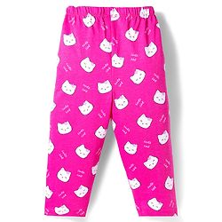 Babyhug Cotton Knit Full Sleeves Co-ords Night Suit With Kitty Print - Pink