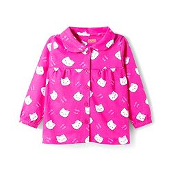 Babyhug Cotton Knit Full Sleeves Co-ords Night Suit With Kitty Print - Pink