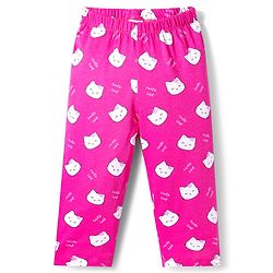 Babyhug Cotton Knit Full Sleeves Co-ords Night Suit With Kitty Print - Pink