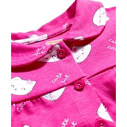 Babyhug Cotton Knit Full Sleeves Co-ords Night Suit With Kitty Print - Pink