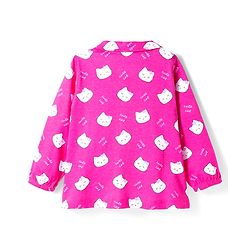 Babyhug Cotton Knit Full Sleeves Co-ords Night Suit With Kitty Print - Pink