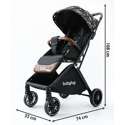 Babyhug Auto-fold Baby Stroller with Concealed Linked Brake - Black| One-Hand Compact Fold|  5-Point Harness| Shock Absorbing Wheels| Travel-Friendly| 0-3 Years Boys & Girls| Reclining Seat| PU Handle