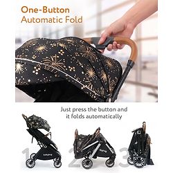 Babyhug Auto-fold Baby Stroller with Concealed Linked Brake - Black| One-Hand Compact Fold| Aluminium frame pram with One Click fold| Shock Absorbing Wheels| Travel-Friendly| 0-3 Years Boys & Girls| Reclining Seat| PU Handle