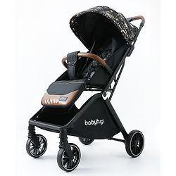 Babyhug Auto-fold Baby Stroller with Concealed Linked Brake - Black| One-Hand Compact Fold|  5-Point Harness| Shock Absorbing Wheels| Travel-Friendly| 0-3 Years Boys & Girls| Reclining Seat| PU Handle