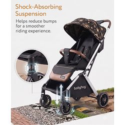 Babyhug Auto-fold Baby Stroller with Concealed Linked Brake - Black| One-Hand Compact Fold| Aluminium frame pram with One Click fold| Shock Absorbing Wheels| Travel-Friendly| 0-3 Years Boys & Girls| Reclining Seat| PU Handle