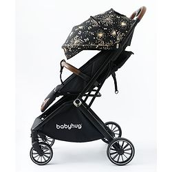 Babyhug Auto-fold Baby Stroller with Concealed Linked Brake - Black| One-Hand Compact Fold|  5-Point Harness| Shock Absorbing Wheels| Travel-Friendly| 0-3 Years Boys & Girls| Reclining Seat| PU Handle