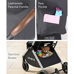 Babyhug Auto-fold Baby Stroller with Concealed Linked Brake - Black| One-Hand Compact Fold| Aluminium frame pram with One Click fold| Shock Absorbing Wheels| Travel-Friendly| 0-3 Years Boys & Girls| Reclining Seat| PU Handle