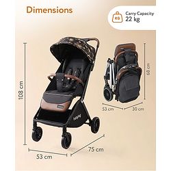 Babyhug Auto-fold Baby Stroller with Concealed Linked Brake - Black| One-Hand Compact Fold| Aluminium frame pram with One Click fold| Shock Absorbing Wheels| Travel-Friendly| 0-3 Years Boys & Girls| Reclining Seat| PU Handle