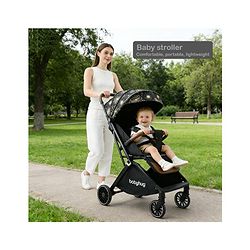Babyhug Auto-fold Baby Stroller with Concealed Linked Brake - Black| One-Hand Compact Fold| Aluminium frame pram with One Click fold| Shock Absorbing Wheels| Travel-Friendly| 0-3 Years Boys & Girls| Reclining Seat| PU Handle