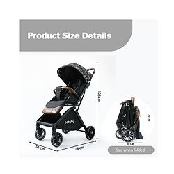 Babyhug Auto-fold Baby Stroller with Concealed Linked Brake - Black| One-Hand Compact Fold|  5-Point Harness| Shock Absorbing Wheels| Travel-Friendly| 0-3 Years Boys & Girls| Reclining Seat| PU Handle