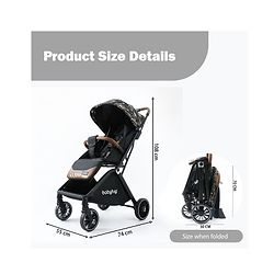 Babyhug Auto-fold Baby Stroller with Concealed Linked Brake - Black| One-Hand Compact Fold| Aluminium frame pram with One Click fold| Shock Absorbing Wheels| Travel-Friendly| 0-3 Years Boys & Girls| Reclining Seat| PU Handle