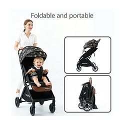 Babyhug Auto-fold Baby Stroller with Concealed Linked Brake - Black| One-Hand Compact Fold|  5-Point Harness| Shock Absorbing Wheels| Travel-Friendly| 0-3 Years Boys & Girls| Reclining Seat| PU Handle