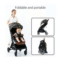 Babyhug Auto-fold Baby Stroller with Concealed Linked Brake - Black| One-Hand Compact Fold| Aluminium frame pram with One Click fold| Shock Absorbing Wheels| Travel-Friendly| 0-3 Years Boys & Girls| Reclining Seat| PU Handle
