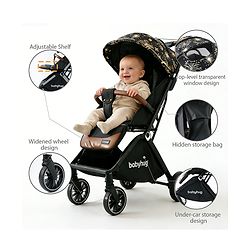 Babyhug Auto-fold Baby Stroller with Concealed Linked Brake - Black| One-Hand Compact Fold|  5-Point Harness| Shock Absorbing Wheels| Travel-Friendly| 0-3 Years Boys & Girls| Reclining Seat| PU Handle