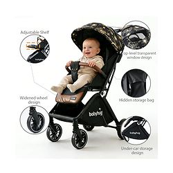 Babyhug Auto-fold Baby Stroller with Concealed Linked Brake - Black| One-Hand Compact Fold| Aluminium frame pram with One Click fold| Shock Absorbing Wheels| Travel-Friendly| 0-3 Years Boys & Girls| Reclining Seat| PU Handle