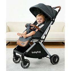 Babyhug Auto-fold Baby Stroller with Concealed Linked Brake - Black| One-Hand Compact Fold|  5-Point Harness| Shock Absorbing Wheels| Travel-Friendly| 0-3 Years Boys & Girls| Reclining Seat| PU Handle