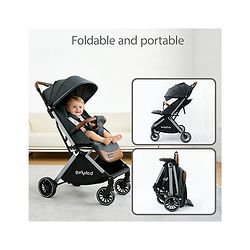 Babyhug Auto-fold Baby Stroller with Concealed Linked Brake - Black| One-Hand Compact Fold|  5-Point Harness| Shock Absorbing Wheels| Travel-Friendly| 0-3 Years Boys & Girls| Reclining Seat| PU Handle